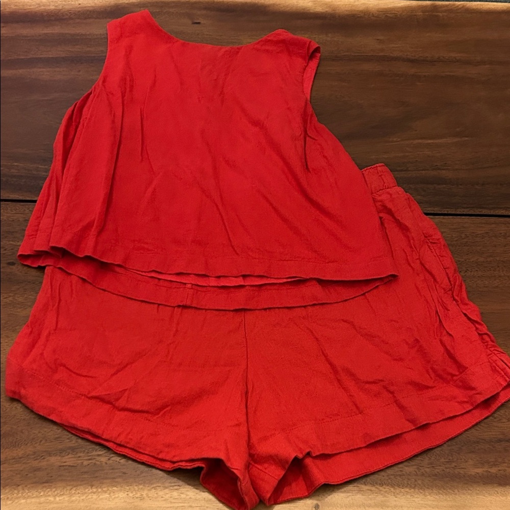 Abercrombie & Fitch Red Linen Blend Tank and Shorts Set
